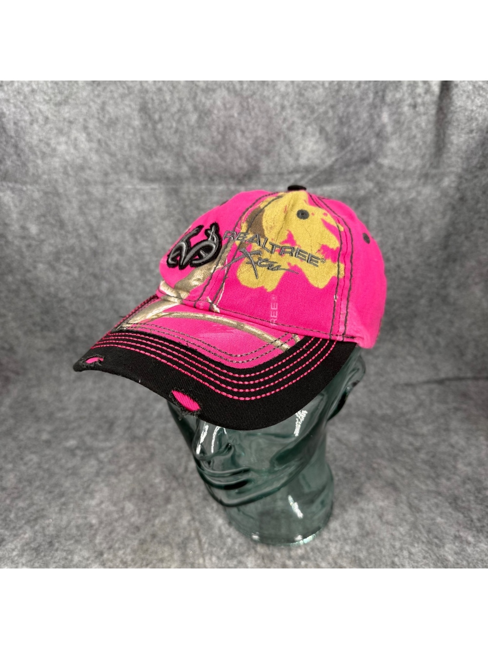 Realtree Xtra Distressed Adjustable Hunting Fishing Cap Hat Pink Camo Women 392
